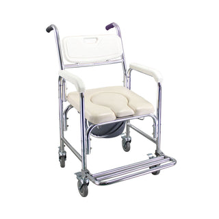 Rolling Shower Commode Chair for Disabled – Folding Toilet Wheelchair with Armrest