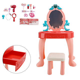 Toddler Makeup Table with Mirror and Chair Kids Vanity Set with Blowdryer for 3+