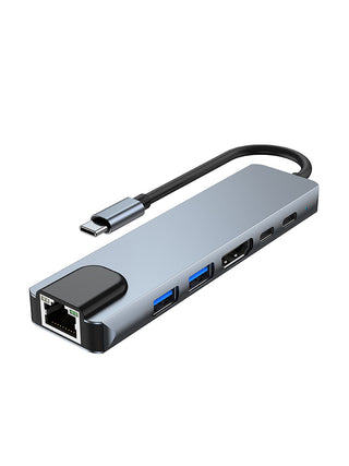 6 in 1 TYPE-C to HDMI+USB3.0+2.0+RJ45 100M+PD+Data Interface Hub for MacBook