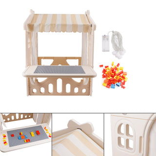 Kid Plastic Outdoor Playhouse With Light Strip And Building Blocks Toddler Toy