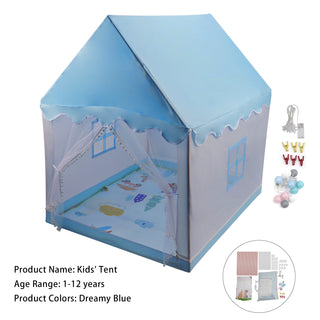 Assembly Tent with Metal Frame Portable Children’s Playhouse with Carry Bag Blue Mesh Window Optional Star Lights & Mat Kids Indoor Play Tent for Boys & Girls
