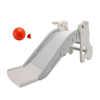 3In1 Kid Folding Slide With Climber,Basketball Hoop,Freestanding Slide Toy White