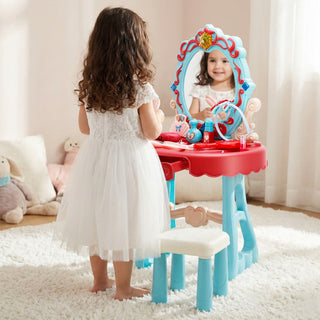 Toddler Makeup Table with Mirror and Chair Kids Vanity Set with Blowdryer for 3+