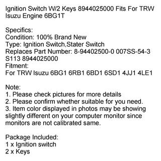 Ignition Switch W/2 Keys 8944025000 Fits For TRW Isuzu Engine 6BG1T