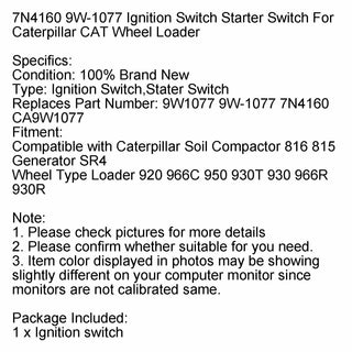 Ignition Switch Key 7N4160 9W-1077 Fits For Caterpillar CAT Wheel Loader