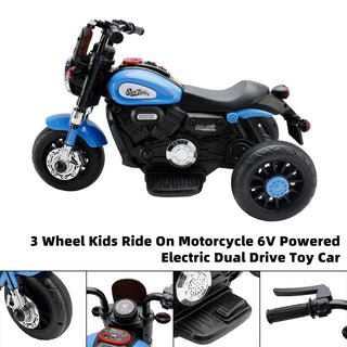 3 Wheel Kids Ride On Motorcycle 6V Powered Electric Dual Drive Toy Car Blue