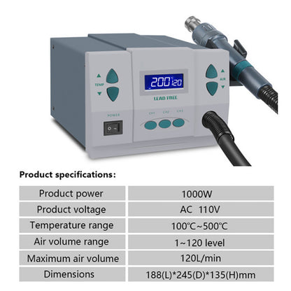 1000W Hot Air Rework Station Soldering Heat Gun Digital Display Station AC110V