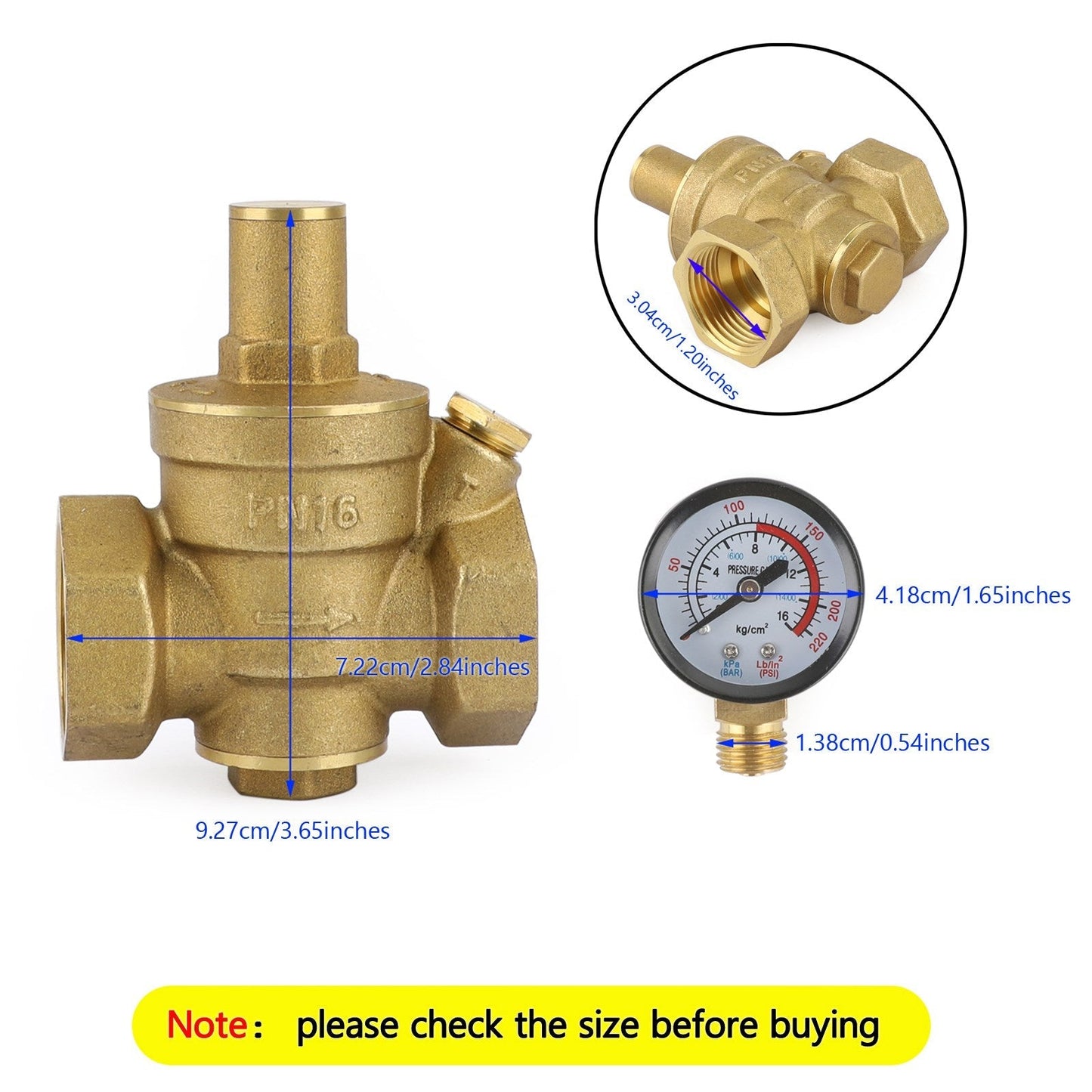 DN25 1" Brass Adjustable Water Pressure Reducing Regulator Valves With Gauge Generic