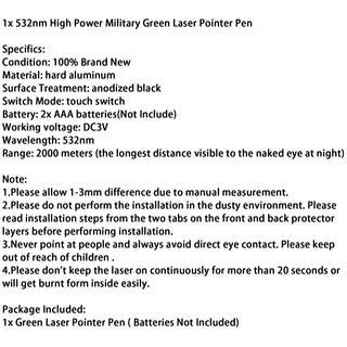 High Power Military 1mw 532nm Green Laser Pointer Pen Visible Beam Light Lazer
