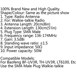 Collapsible 8-45" Telescopic Antenna SMA Male FM Radio VHF 136-174MHZ 20-130cm