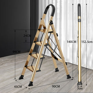 330lb Capacity Portable Folding Step Stool with Anti-Slip Sturdy and Wide Pedal Gold Multi-Use Aluminum Stepladder for Home Kitchen Office 4 Step Ladder