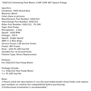 USQ1252 pool pump motor 2.5 HP 230 V motor Dual voltage pool motor 115/230 V