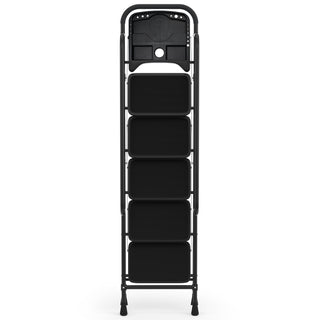 330 lbs Capacity Heavy Duty Steel Step Stool Folding Portable Safety Ladder for Home Kitchen Office 26" x 38" Wide Non-Slip Pedal Black 5-Step Ladder with Handrail & Tool Tray
