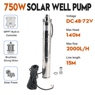 750W MPPT 3" 48V Water Pump Built-in MPPT Screw Solar Bore Pump