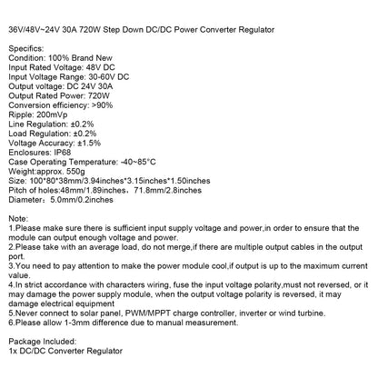 Waterproof DC 36V/48V to 24V 720W 30A Step-Down Power Supply Converter Regulator