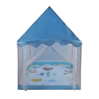 Assembly Tent with Metal Frame Portable Children’s Playhouse with Carry Bag Blue Mesh Window Optional Star Lights & Mat Kids Indoor Play Tent for Boys & Girls