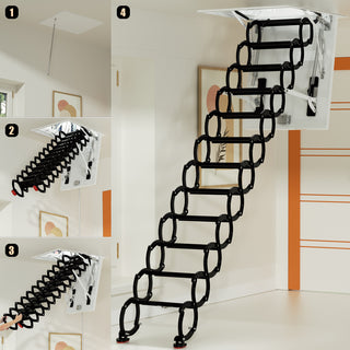 12 Steps Black loft wall ladder stairs and Pull Rod,Loft Wall Folding Pulldown Attic Ceiling Ladder Stairs 39.4 * 27.6