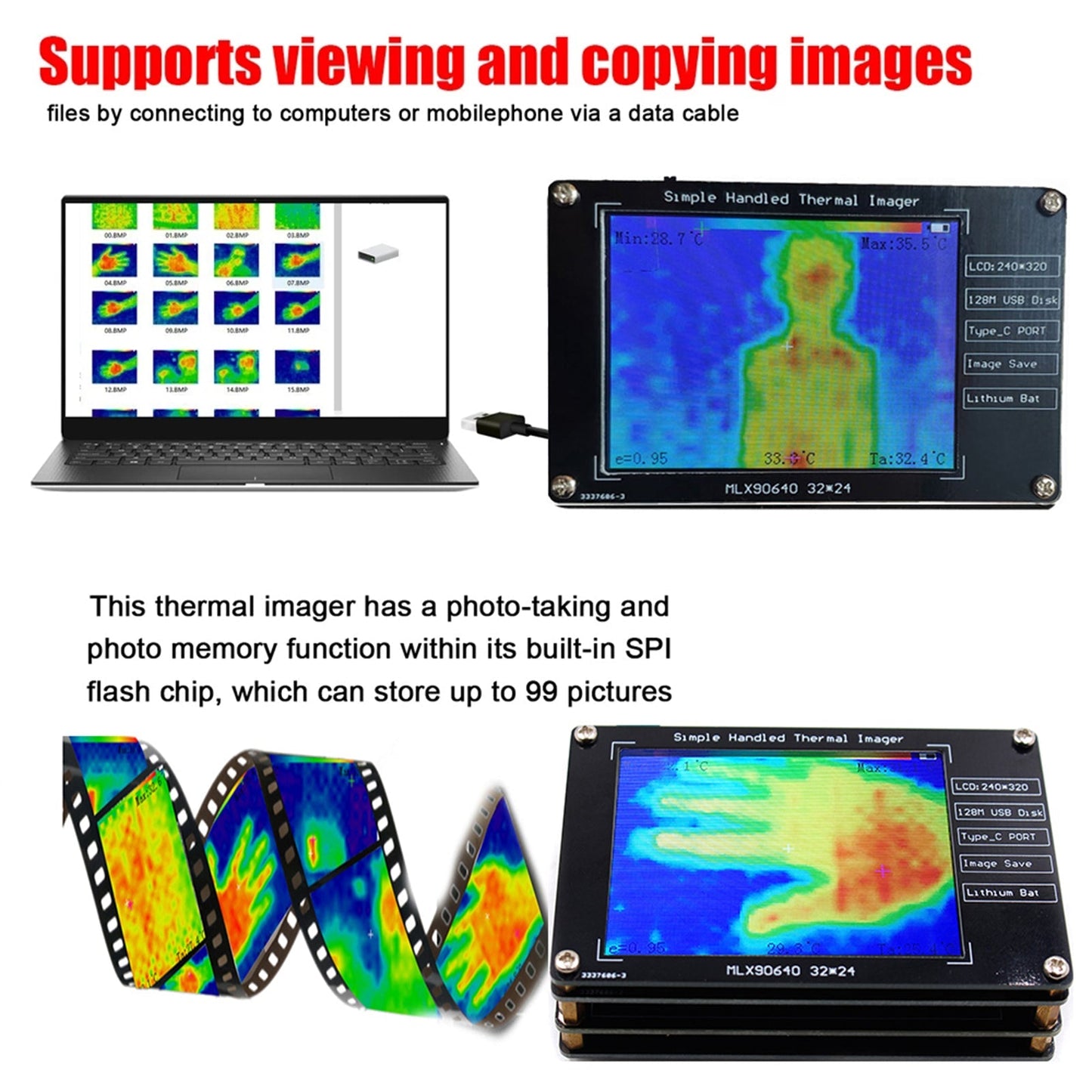 MLX90640 Digital Thermal Imager 2.8" Infrared Temperature Sensors Detection Tool Generic