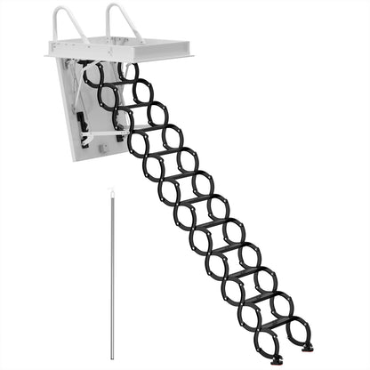 12 Steps Black loft wall ladder stairs and Pull Rod,Loft Wall Folding Pulldown Attic Ceiling Ladder Stairs 39.4 * 27.6"