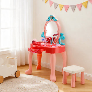 Toddler Makeup Table with Mirror and Chair Kids Vanity Set with Blowdryer for 3+