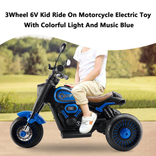 3Wheel 6V Kid Ride On Motorcycle Electric Toy With Colorful Light And Music Blue