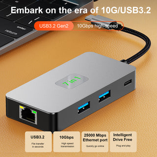 7 in 1 TYPE-CtoRJ45 2.5G 10G USB3.2 HDMI PD100W SD TF Interface Hub for MacBook