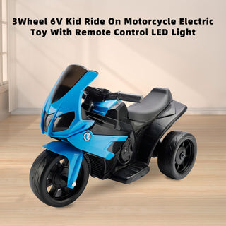3Wheel 6V Kid Ride On Motorcycle Electric Toy With Remote Control LED Light Blue