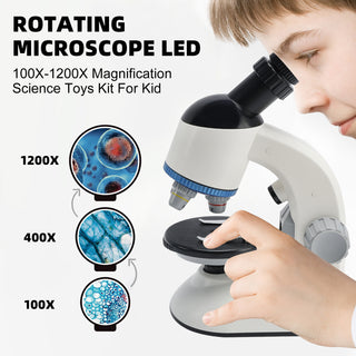 Rotating Microscope LED 100X-1200X Magnification Science Toys Kit For Kid White