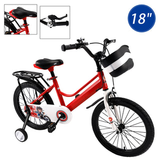 18" Kids Bike for Boys and Girls with auxiliary wheels & Rack Red