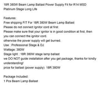 18R 380W Moving Beam Light Ballast Power Supply for R18 Stage Lamp Long Life