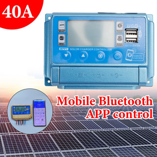 40A MPPT Solar Charge Controller with Bluetooth & APP – Fits 12V-60V LiFePO4, AGM, Gel, Lead Acid Batteries (Blue)