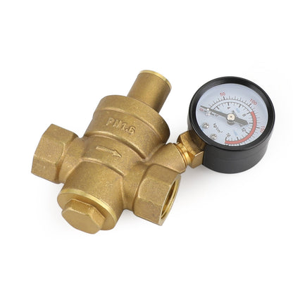 DN15 Brass Adjustable 1/2" Water Pressure Regulator Reducer With Gauge Meter Generic