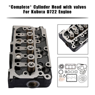 Complete Cylinder Head & Full Gasket Kit Compatible With Kubota D722 Engine