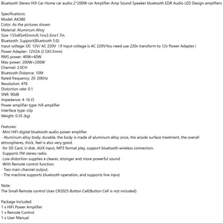 Hi-Fi Bluetooth Car Auto Stereo 12V Car Audio Amplifier MP3 Radio 200W + 200W 400W Bluetooth Hi-Fi Auto Stereo 12V