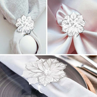 6PCS Napkin Rings w/ Hollow Out Flower Napkin Holder Adornmen Stainless Steel