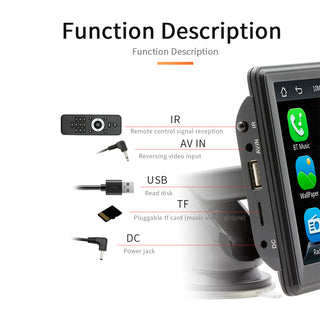 7"  Portable Wireless Carplay Car MP5 Player Multimedia Bluetooth Remote Control