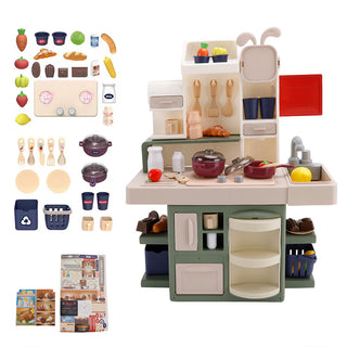 Kids Kitchen Play Set-Interactive Mist & Light Kitchen with Water Circulation Perfect Gift for Boys & Girls Ages 3+ (Green)