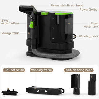 Portable Carpet Cleaner Machine Dual-Water Tank 16Kpa Upholstery Cleaner