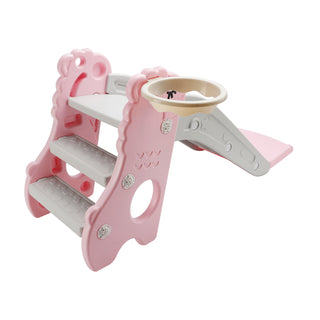 3In1 Kid Folding Slide With Climber,Basketball Hoop,Freestanding Slide Toy Pink Toy