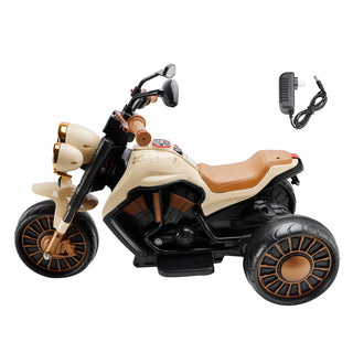3 Wheel Kids Ride On Motorcycle Electric Dual Drive Toy Car With LED Light Brown