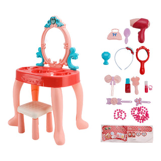 Toddler Makeup Table with Mirror and Chair Kids Vanity Set with Blowdryer for 3+
