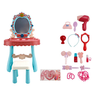 Toddler Makeup Table with Mirror and Chair Kids Vanity Set with Blowdryer for 3+