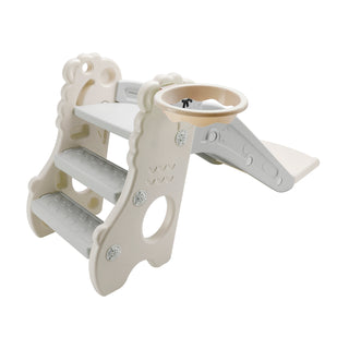 3In1 Kid Folding Slide With Climber,Basketball Hoop,Freestanding Slide Toy White Toy