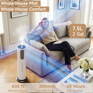 Aroma diffuser box Suitable for Indoor Pet Friendly Purification and filtration function 3-Speed Ultrasonic Cool Mist Humidifier Babies Friendly Plant Friendly 1.98gal/7.5L Bedroom Silent Humidifier Suitable for Large Room