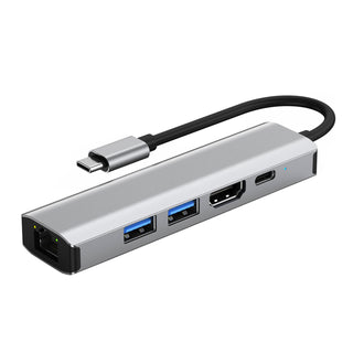 5 in 1 TYPE-C to USB3.0*1+USB2.0*1+PD100W/USB-C Data+HDMI+100M Network Card PC
