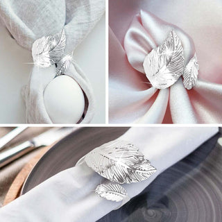 6PCS Silver Napkin Rings Leaf Napkin Holder Adornmen Alloy