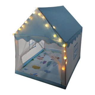 Assembly Tent with Metal Frame Portable Children’s Playhouse with Carry Bag Blue Mesh Window Optional Star Lights & Mat Kids Indoor Play Tent for Boys & Girls