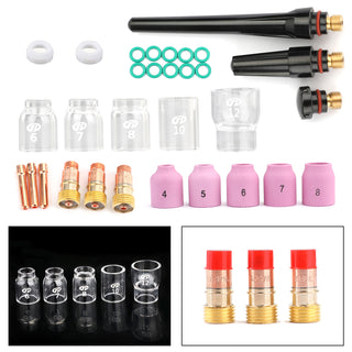31Pcs TIG Welding Torch Stubby Gas Lens #12  Glass Cup Kit For WP-17/18/26