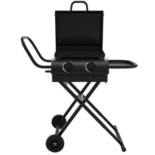Portable Leg Propane Grill Folding Gas Grill Griddle w/Hood & Side Shelf