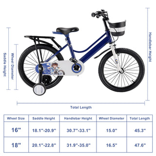 16" Kids Bike for Boys and Girls with auxiliary wheels & Rack Dark Blue